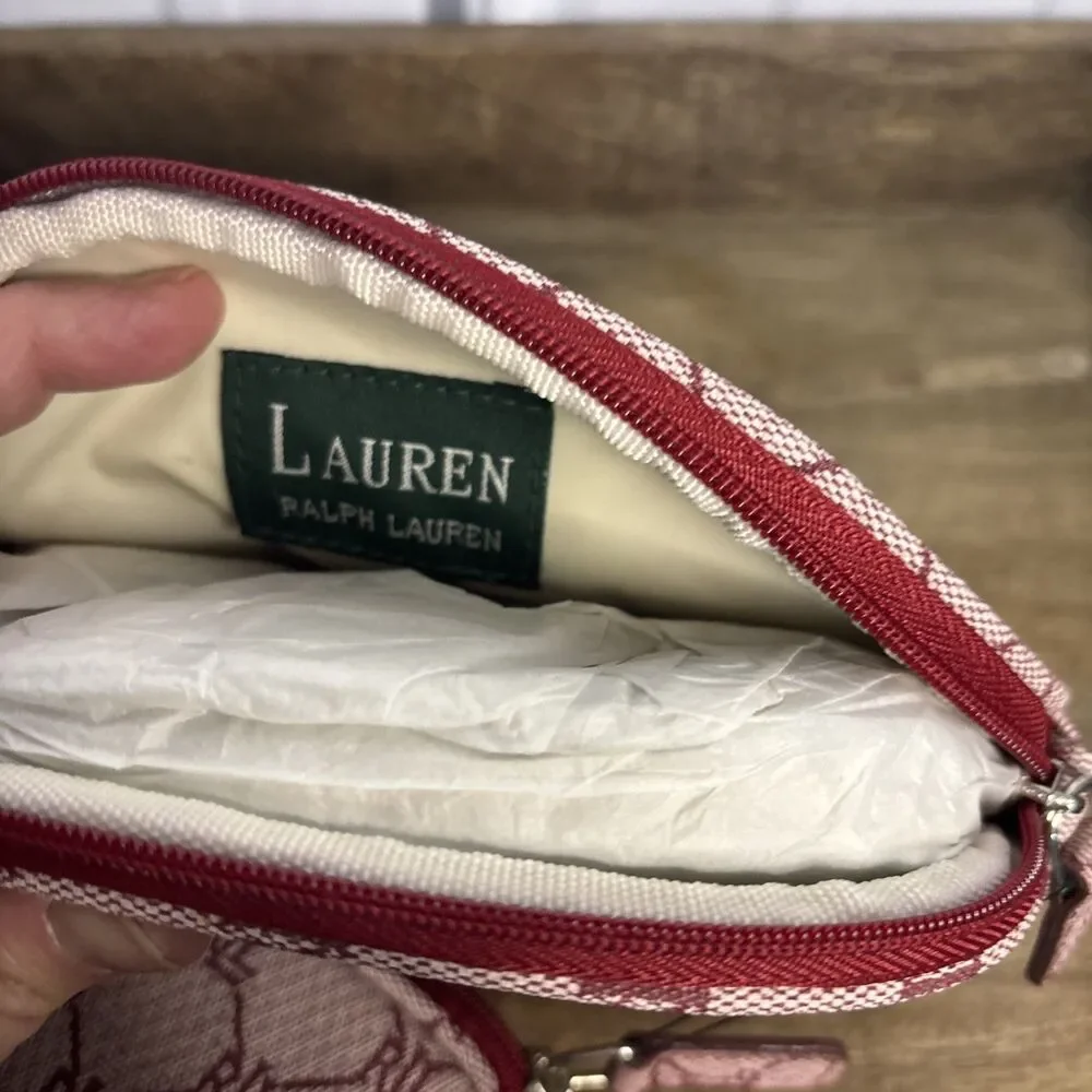 Lauren Ralph Lauren Pink And Red Monogram 2 Piece Cosmetic And Travel Case New